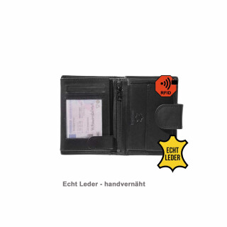 INVIDA RFID Leder Geldbörse KLASSIK im Hochformat mit Riegel in SCHWARZ
