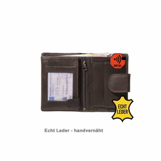 INVIDA RFID Leder Geldbörse KLASSIK im Hochformat mit Riegel in Braun