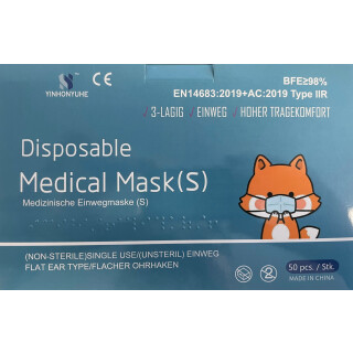50 Stück Kinder OP Masken Mundschutz medizinisch Typ IIR in Blau